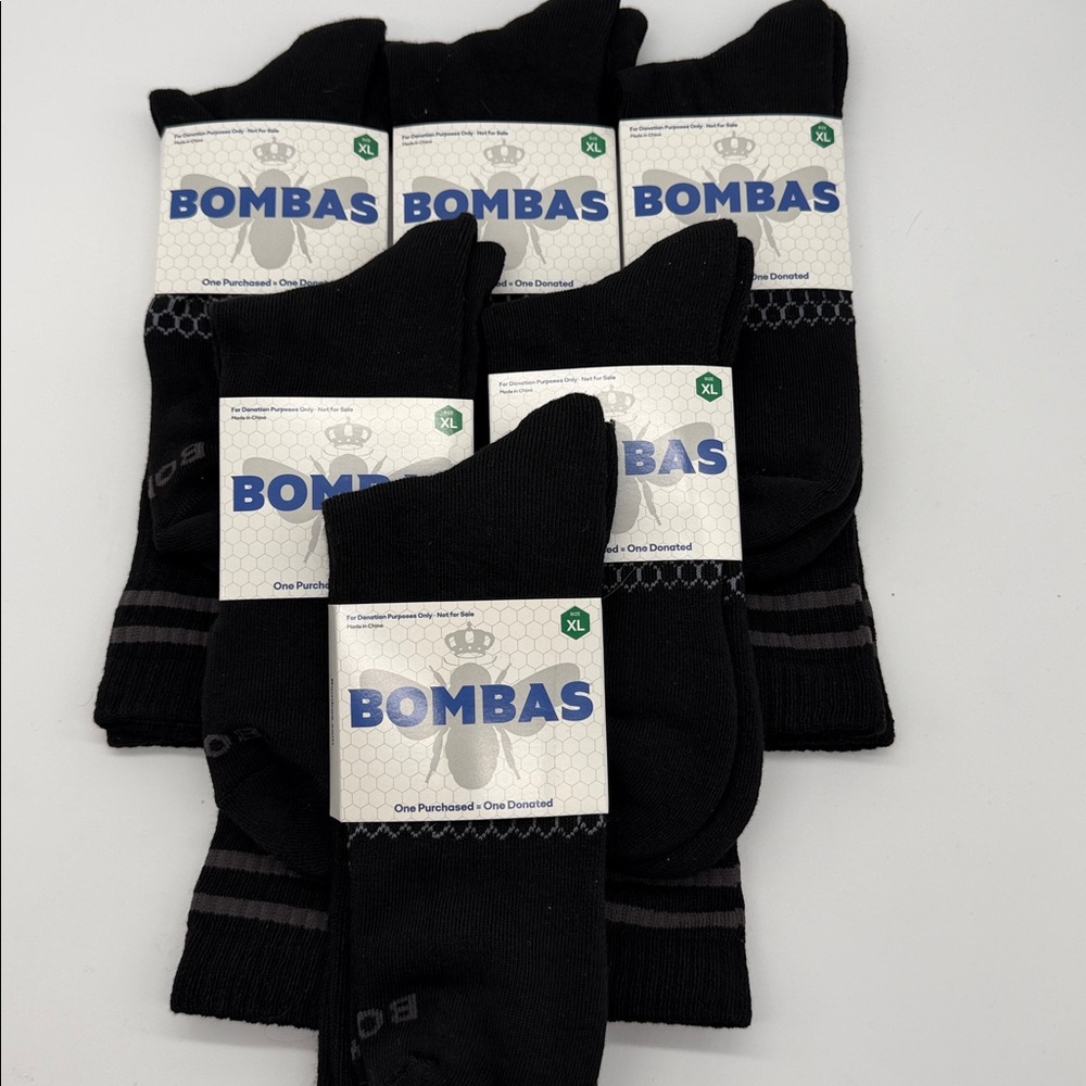 NEW Bombas 6 Pairs Mens Black Crew Socks Size XL Size 13-16